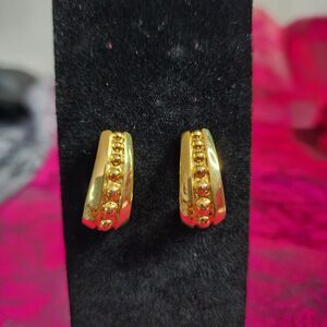 Napier Gold Tone J Hoop Beaded Center Earrings.